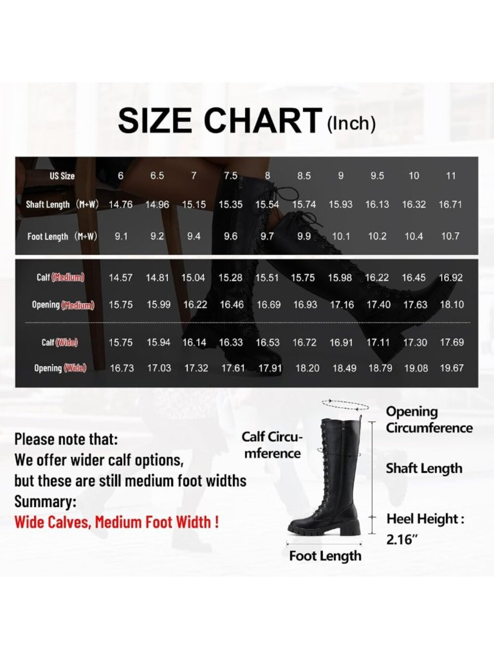 Lace-Up Chunky Heel Knee High Combat Boots | Comfortable Tall Goth Style for - Picture 6 of 9